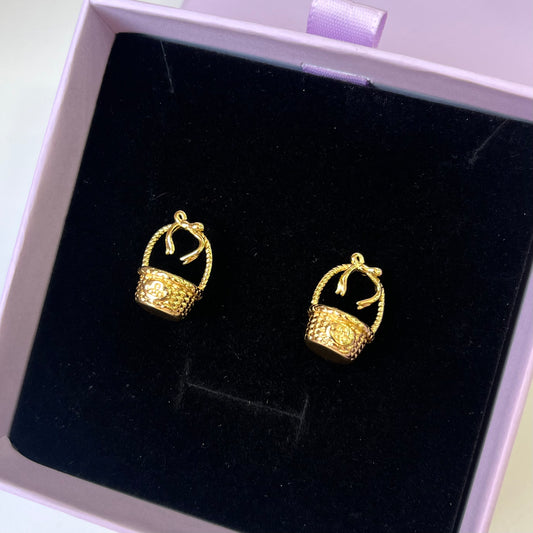 Cute Basket Gold Earrings
