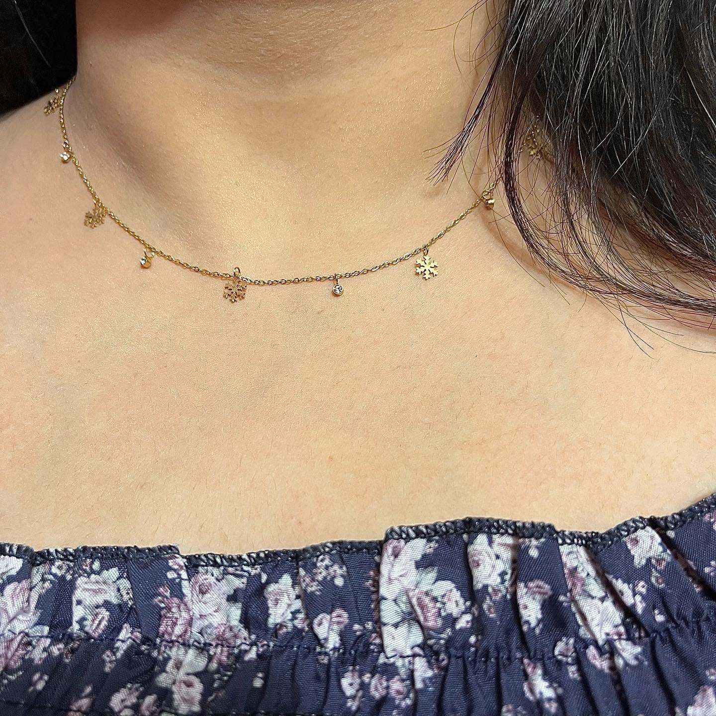 Snowflake Gold Charm Necklace