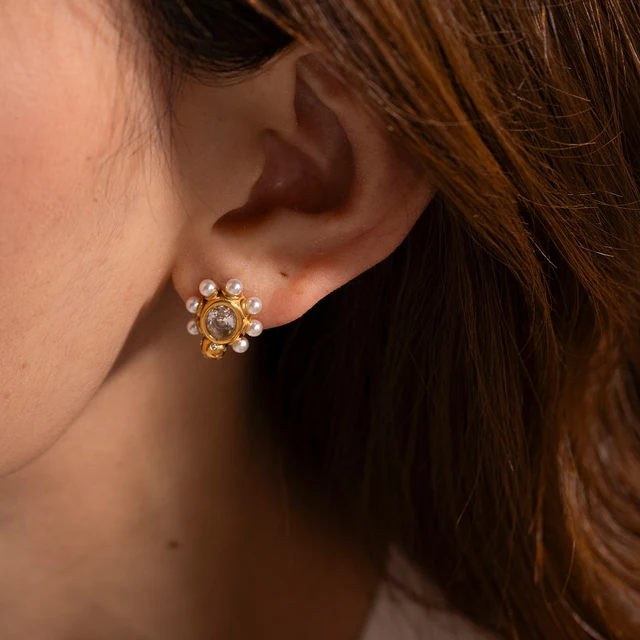 Tamia Pearl Stone Earrings