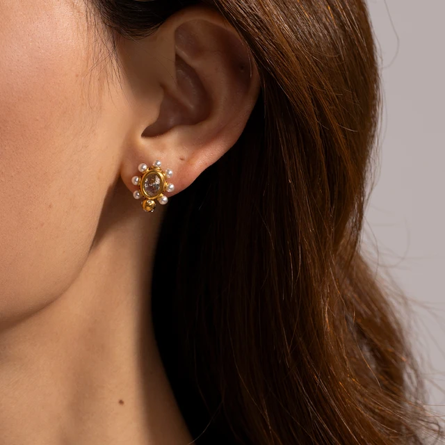 Tamia Pearl Stone Earrings