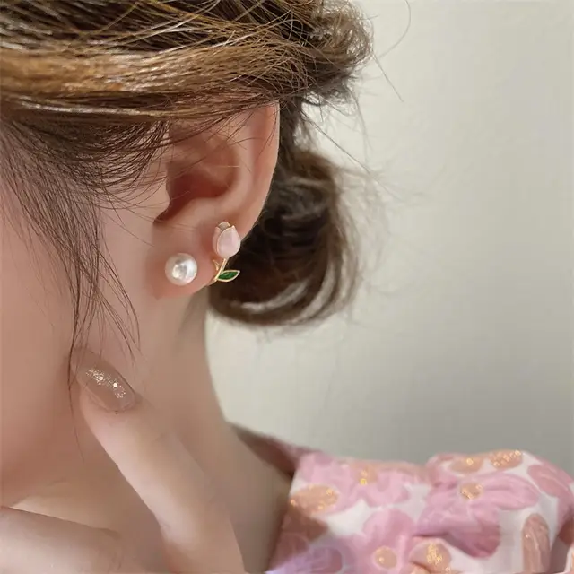 Pink Rose Dwal Pearl Earrings