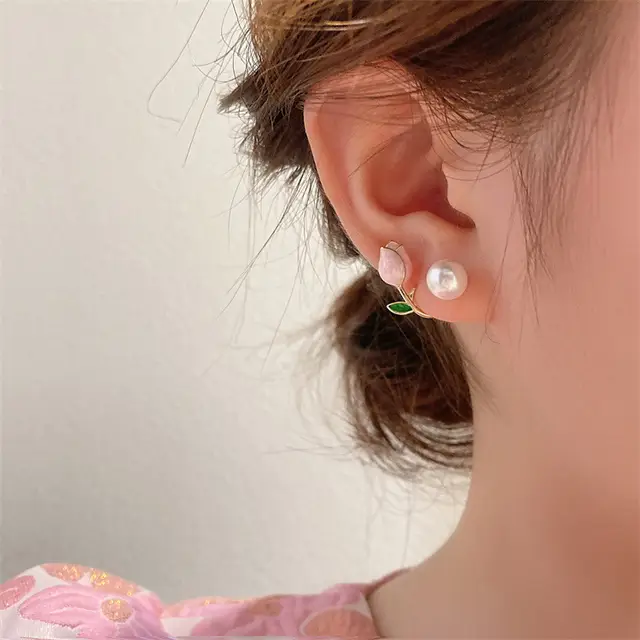 Pink Rose Dwal Pearl Earrings