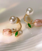 Pink Rose Dwal Pearl Earrings