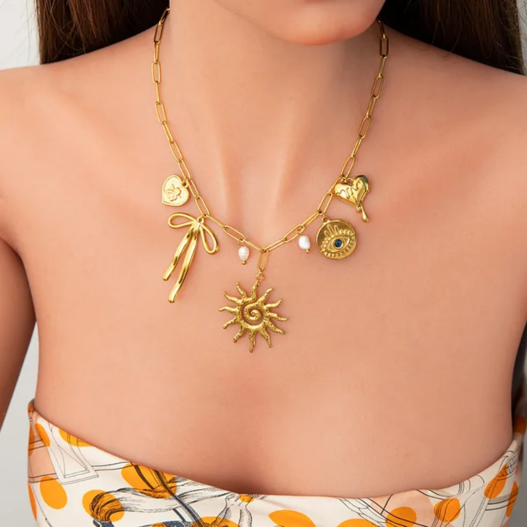 Sunny Bow Charms Necklace
