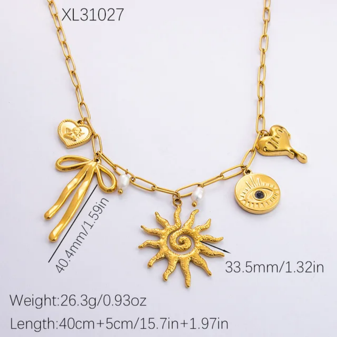 Sunny Bow Charms Necklace