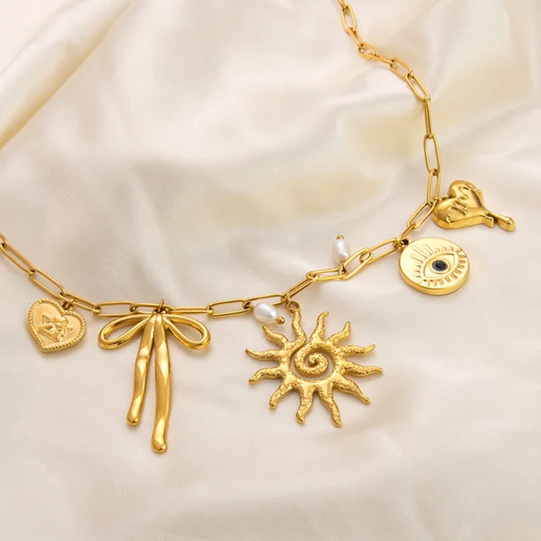 Sunny Bow Charms Necklace