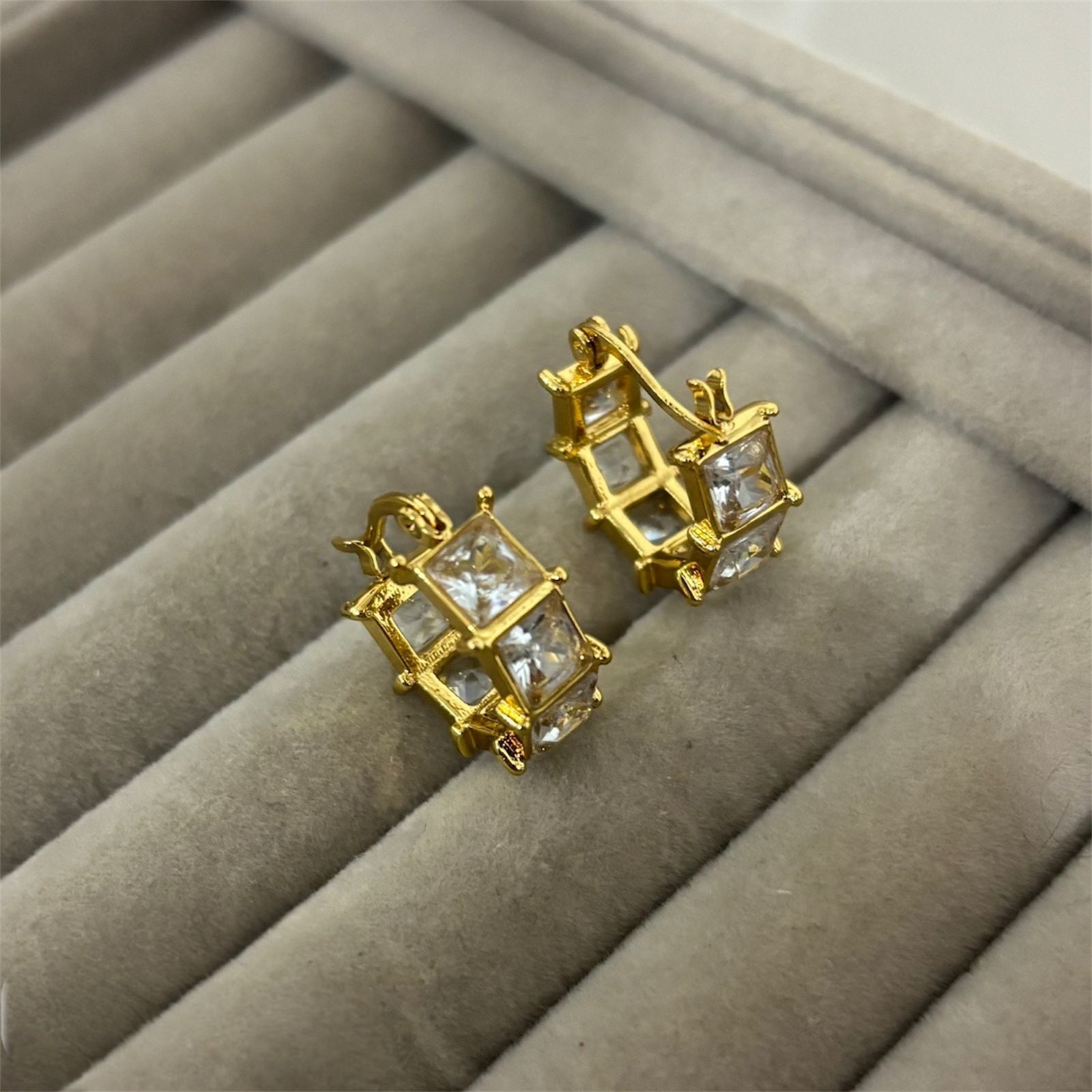 Block Diamond Gold Hoops