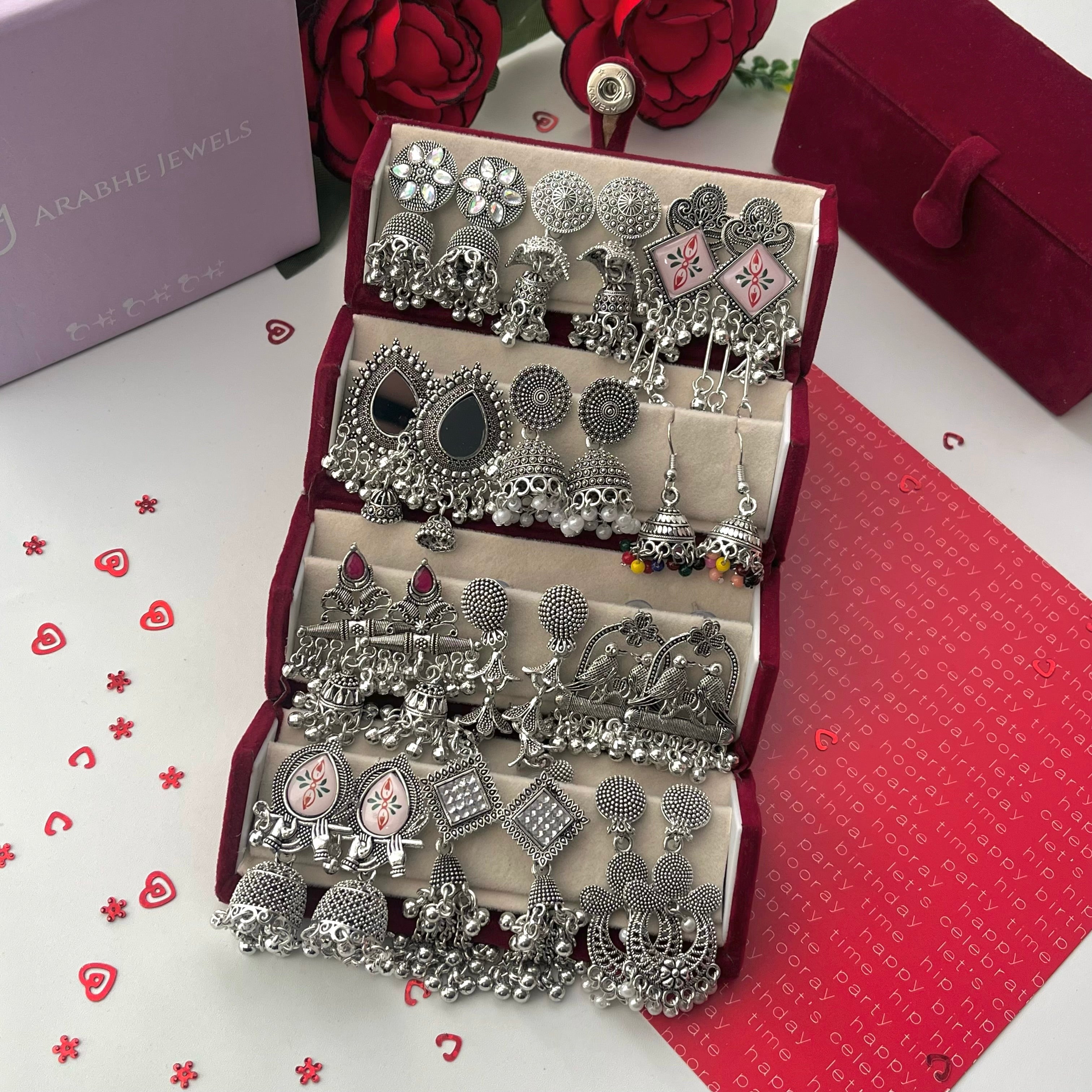Jhumka Combo of 12 Pairs of Earrings with Box