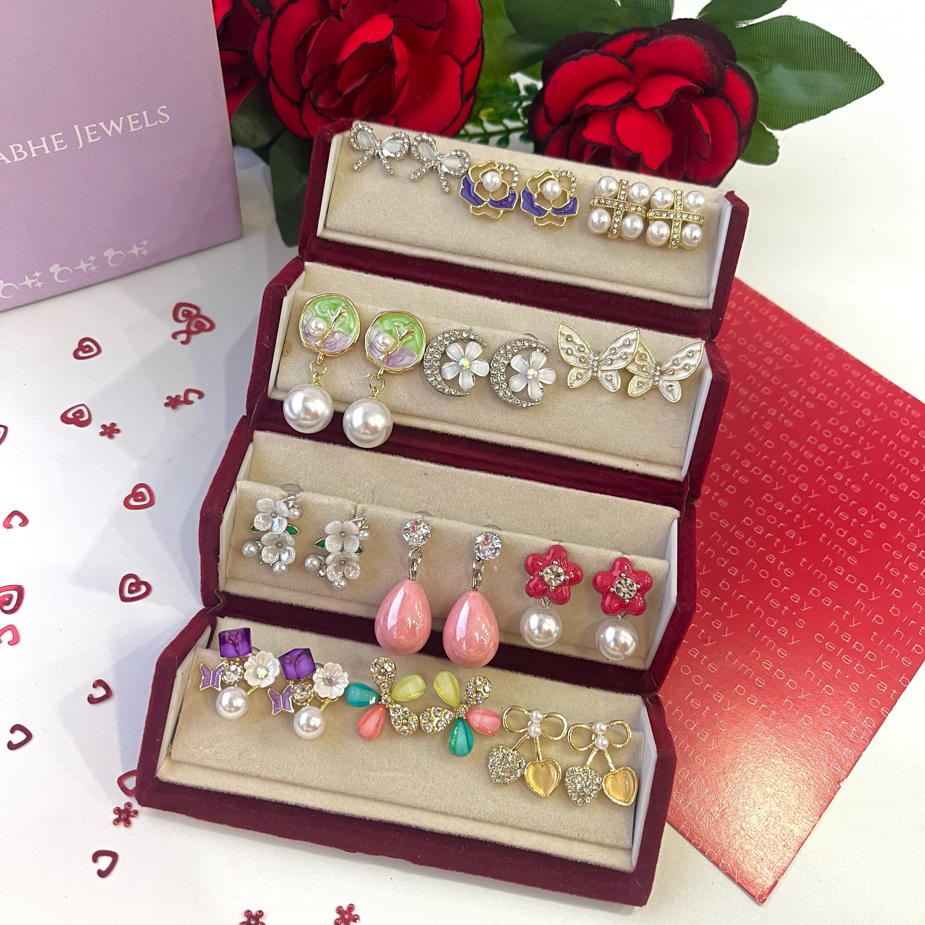 Rushi Combo of 12 Pairs Modern Earrings with Box