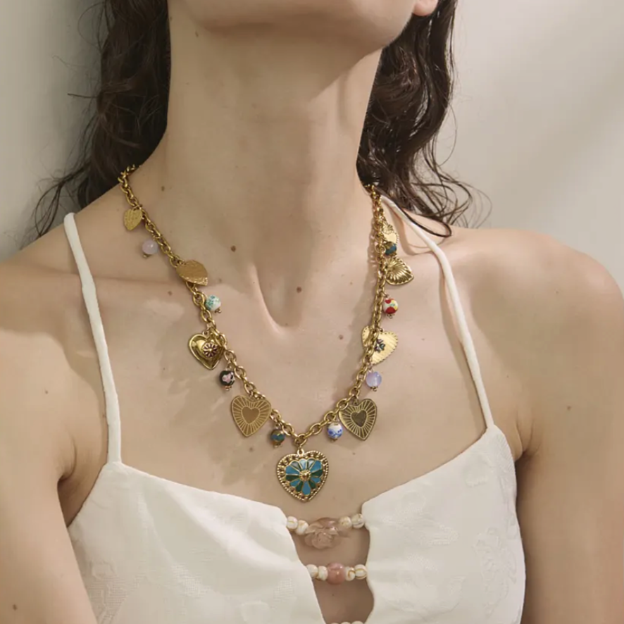 Bohemian Style Heart Charms Necklace