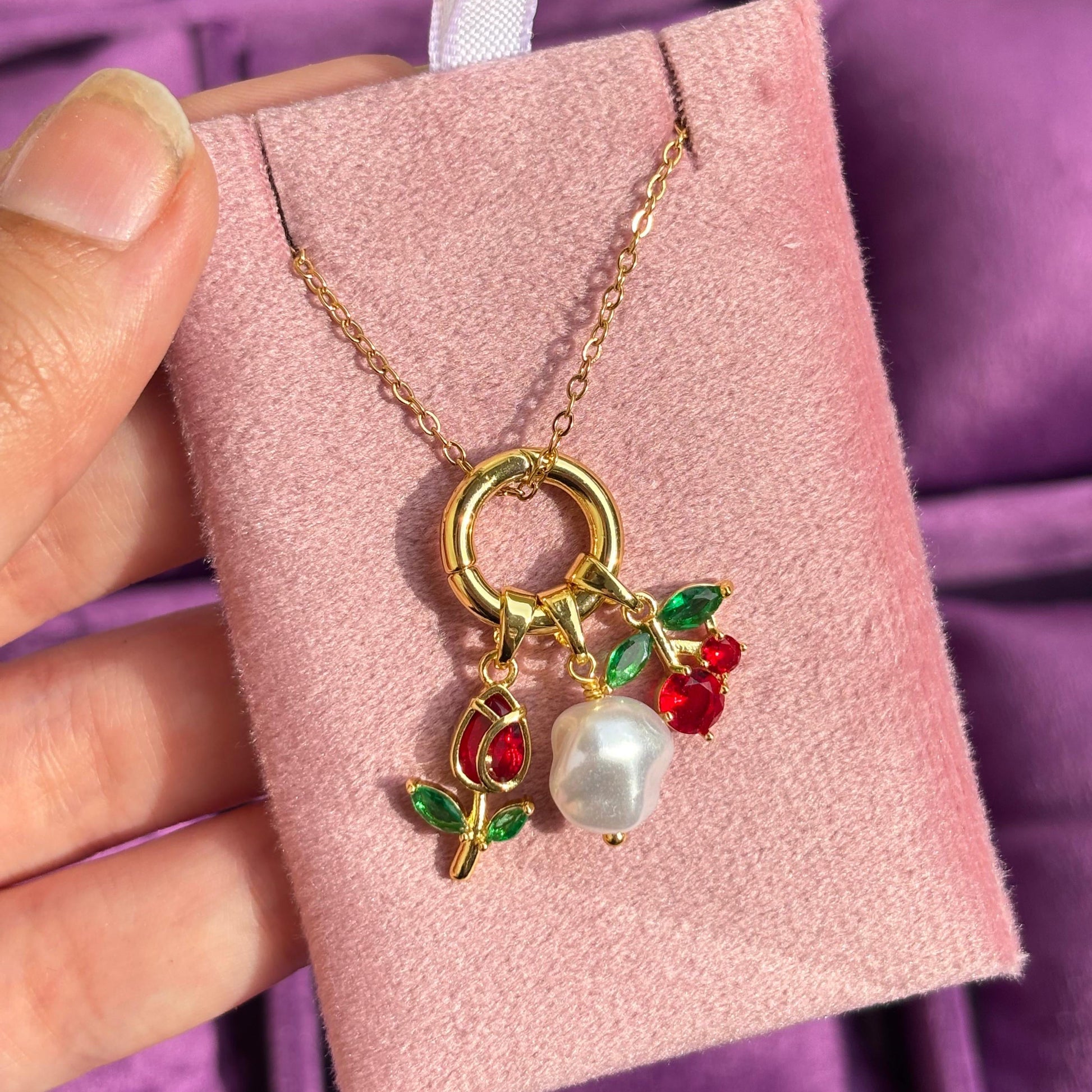 Berry Pearl Charm Necklaces