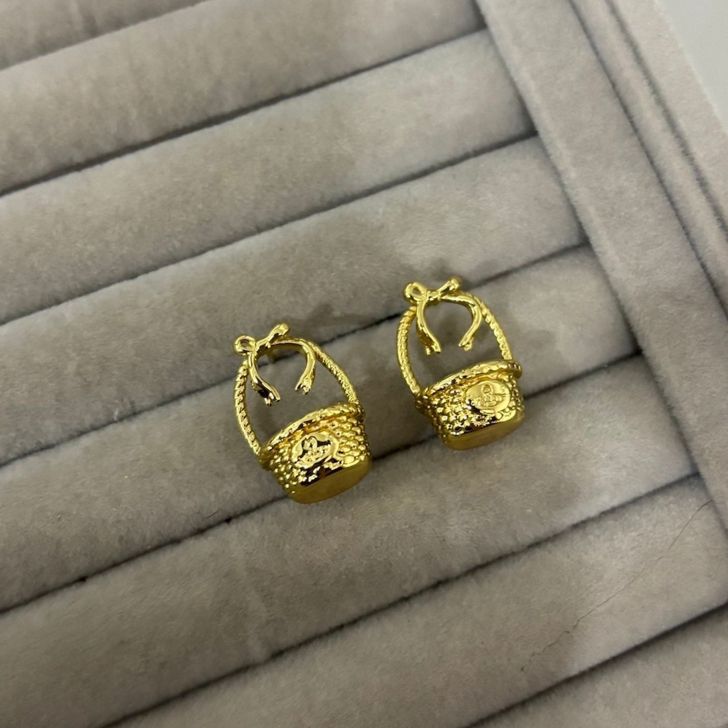 Cute Basket Gold Earrings