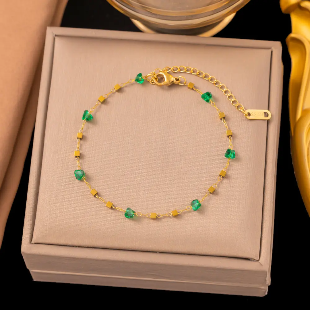 Helena Green Bead Anklet