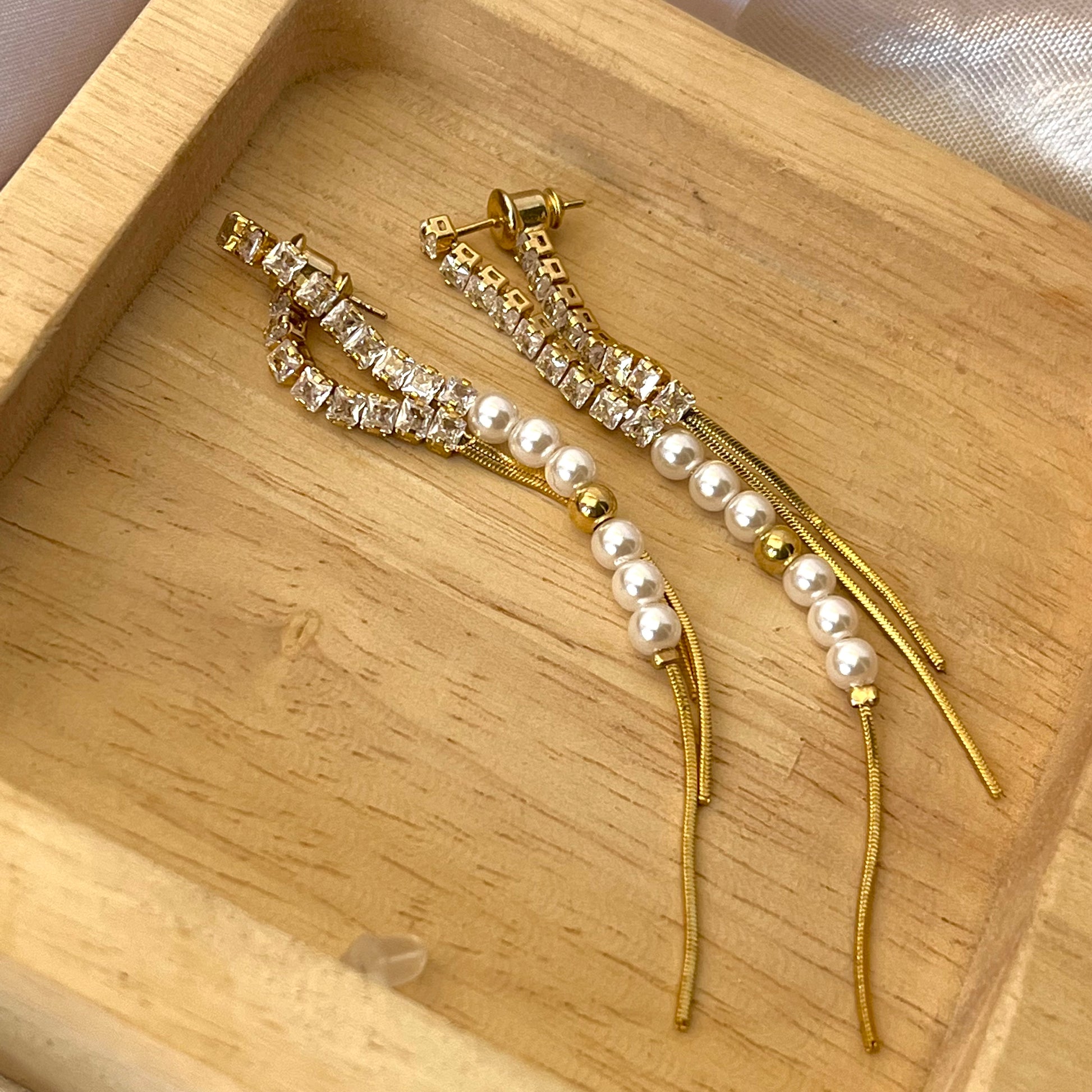 Tasha Long Pearl Statement Earrings