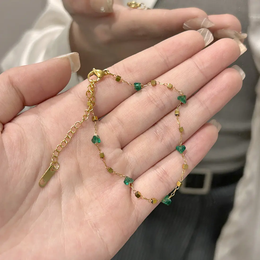 Helena Green Bead Anklet