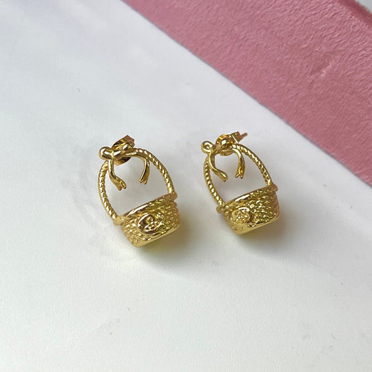 Cute Basket Gold Earrings
