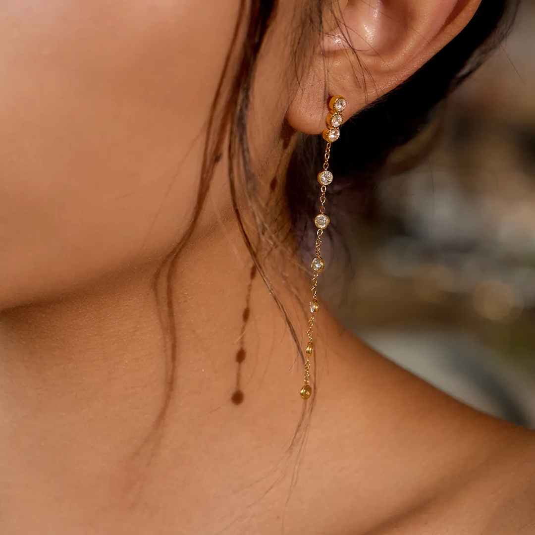 Shelin Diamond Drop Long Earrings