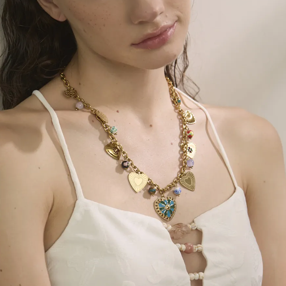 Bohemian Style Heart Charms Necklace