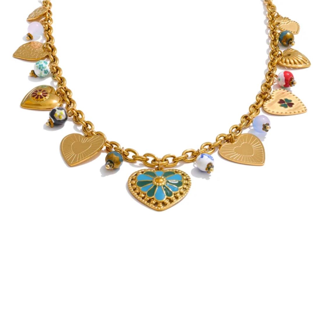 Bohemian Style Heart Charms Necklace