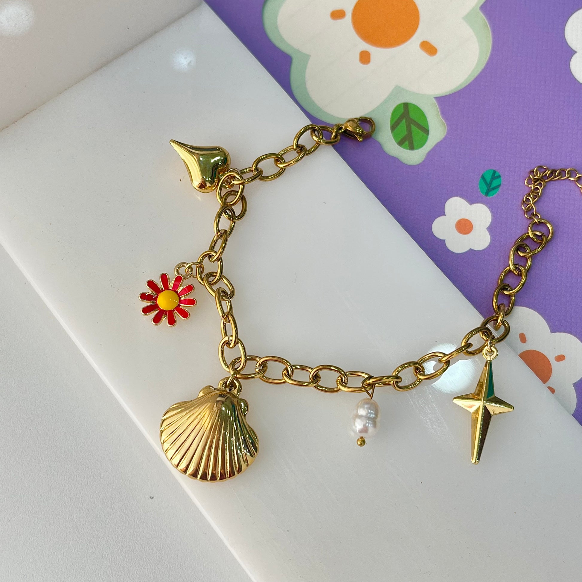 Shell Flower Charm Bracelet