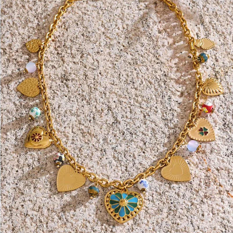 Bohemian Style Heart Charms Necklace