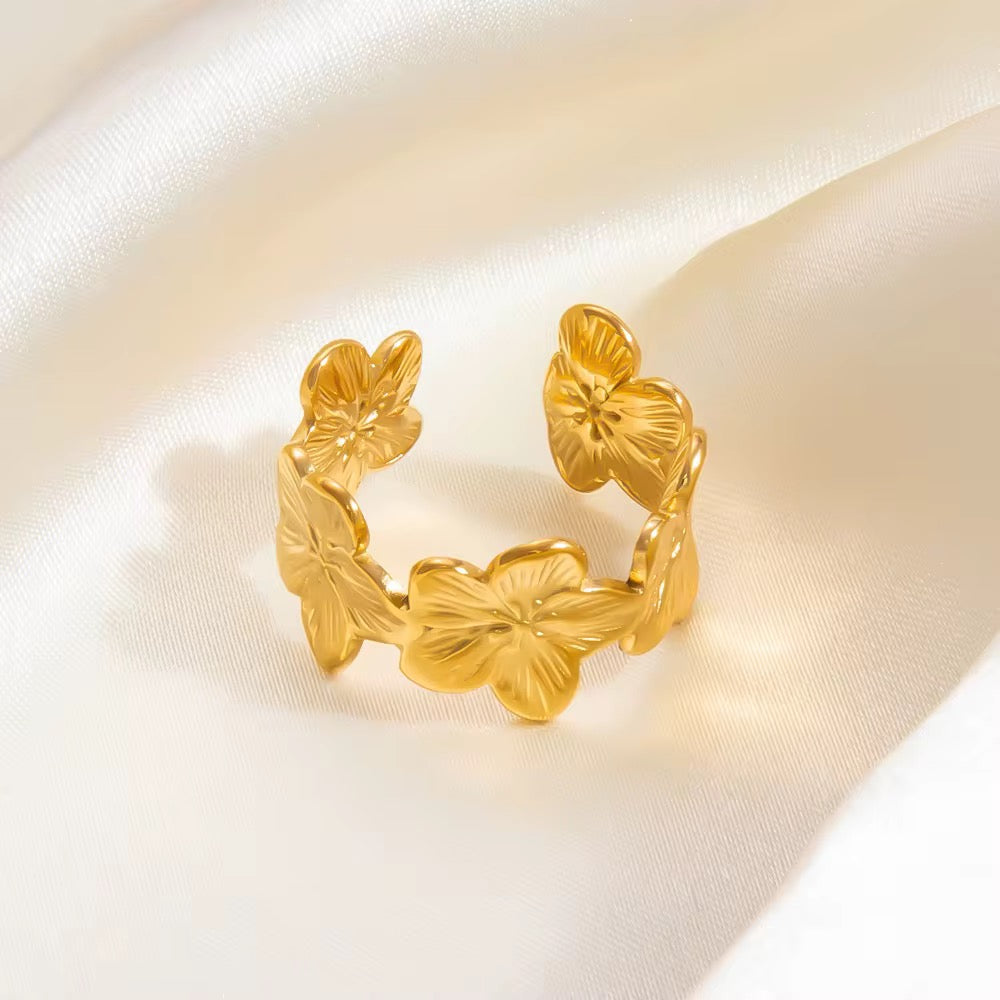 Flowery Adjustable Gold Ring