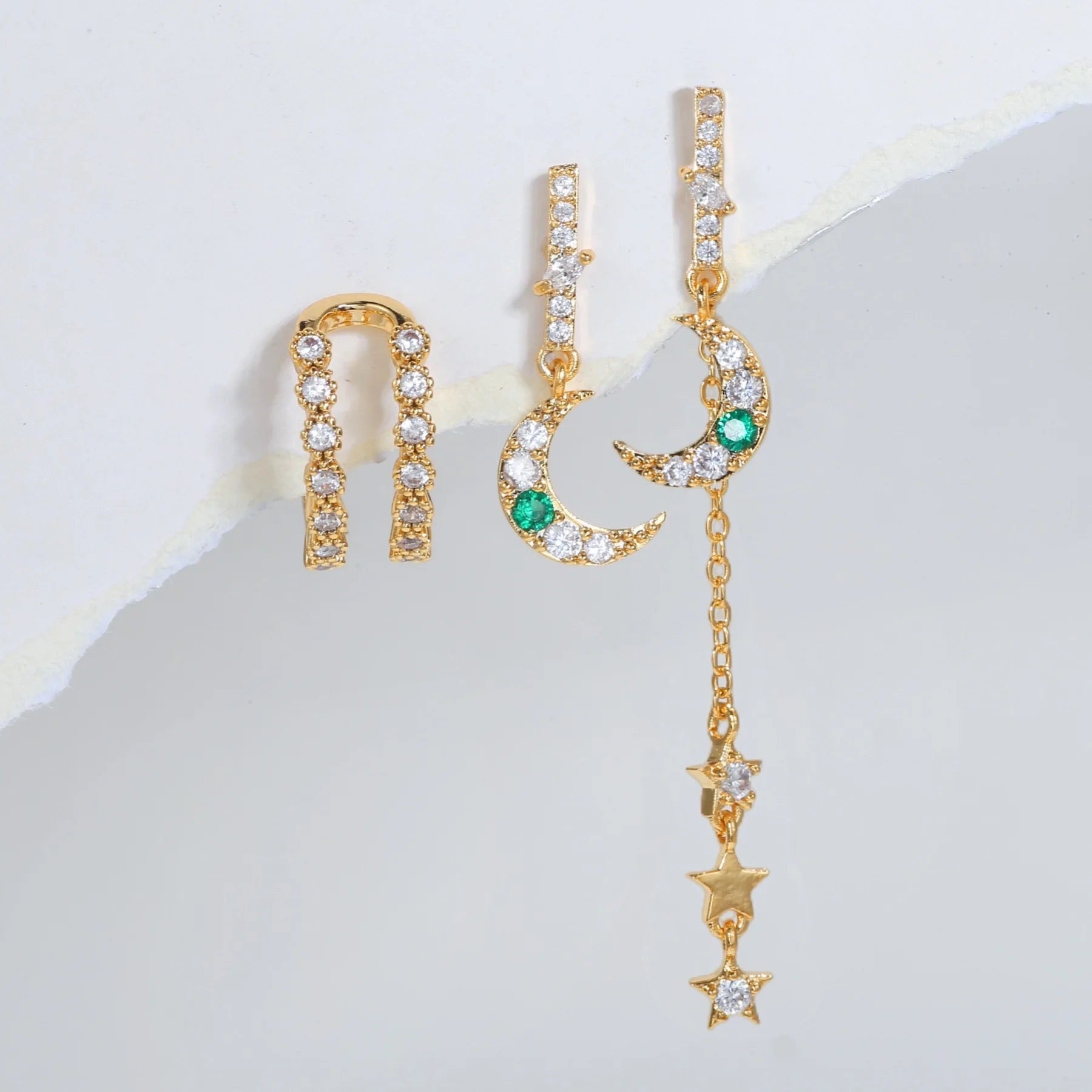 Tyohar Green Piercing Earrings Set