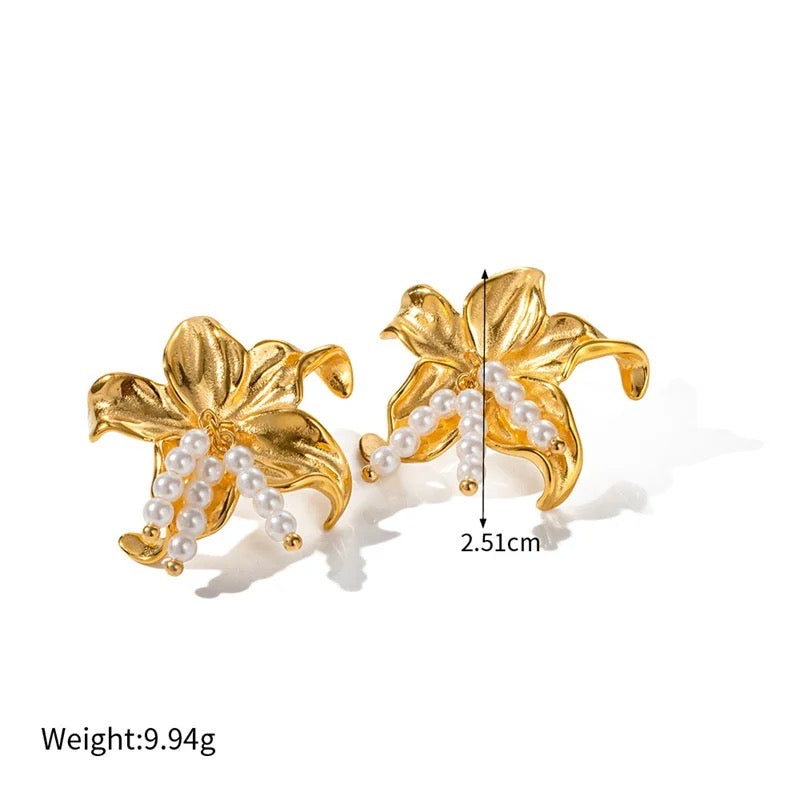 Orchid Flower Gold Earrings