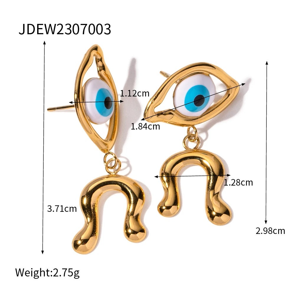 Brooch Asymmetrical Evil Eye Earrings