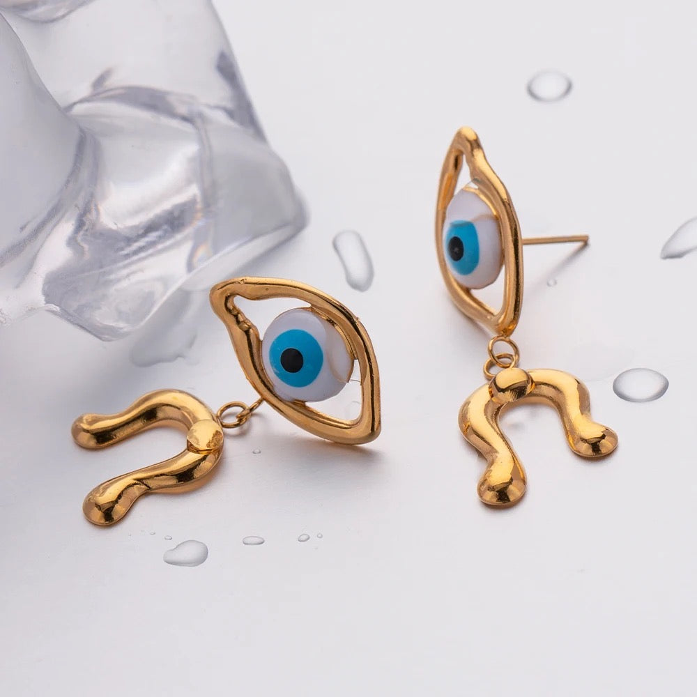 Brooch Asymmetrical Evil Eye Earrings