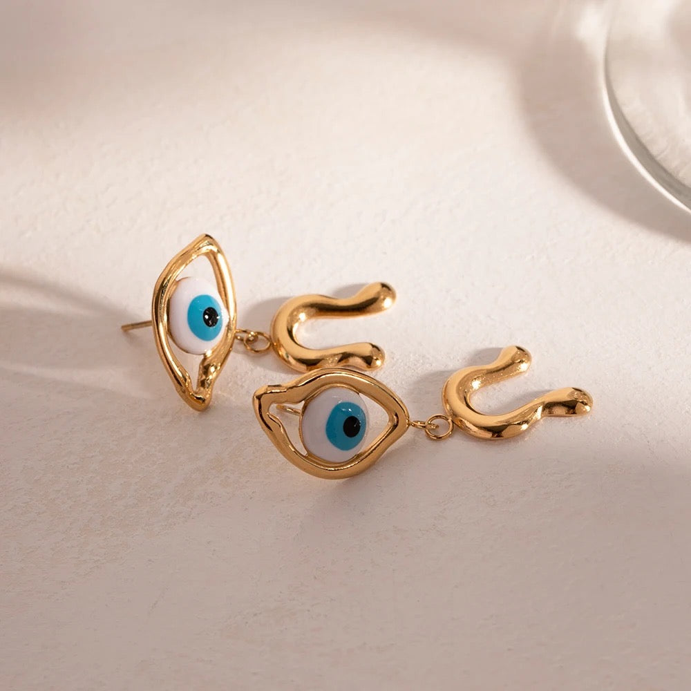 Brooch Asymmetrical Evil Eye Earrings