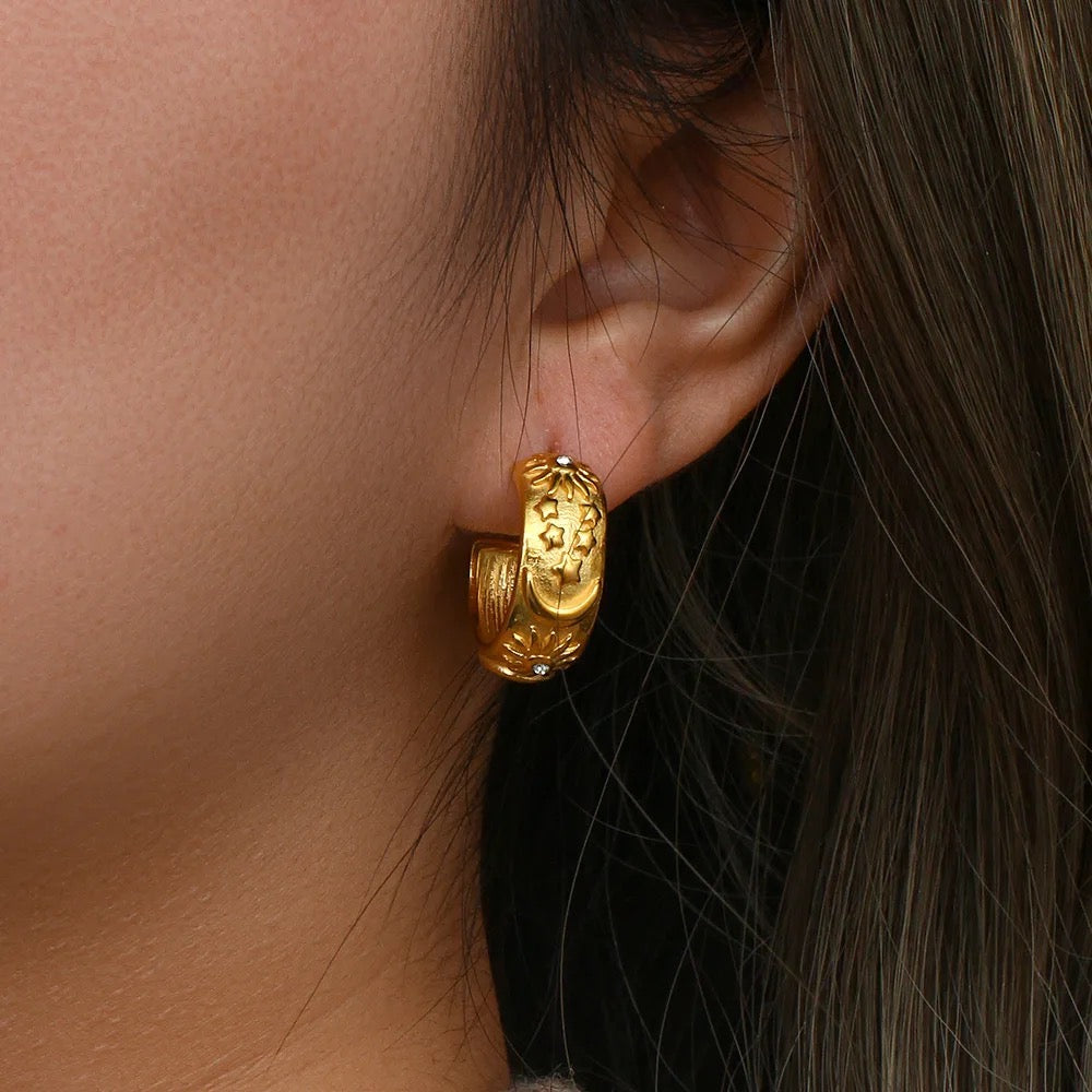 Zeus Moon Star Gold Hoops