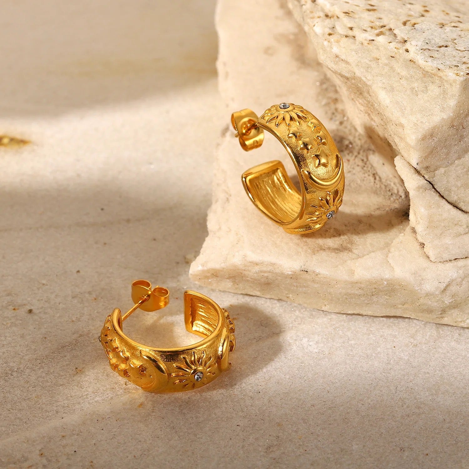 Zeus Moon Star Gold Hoops