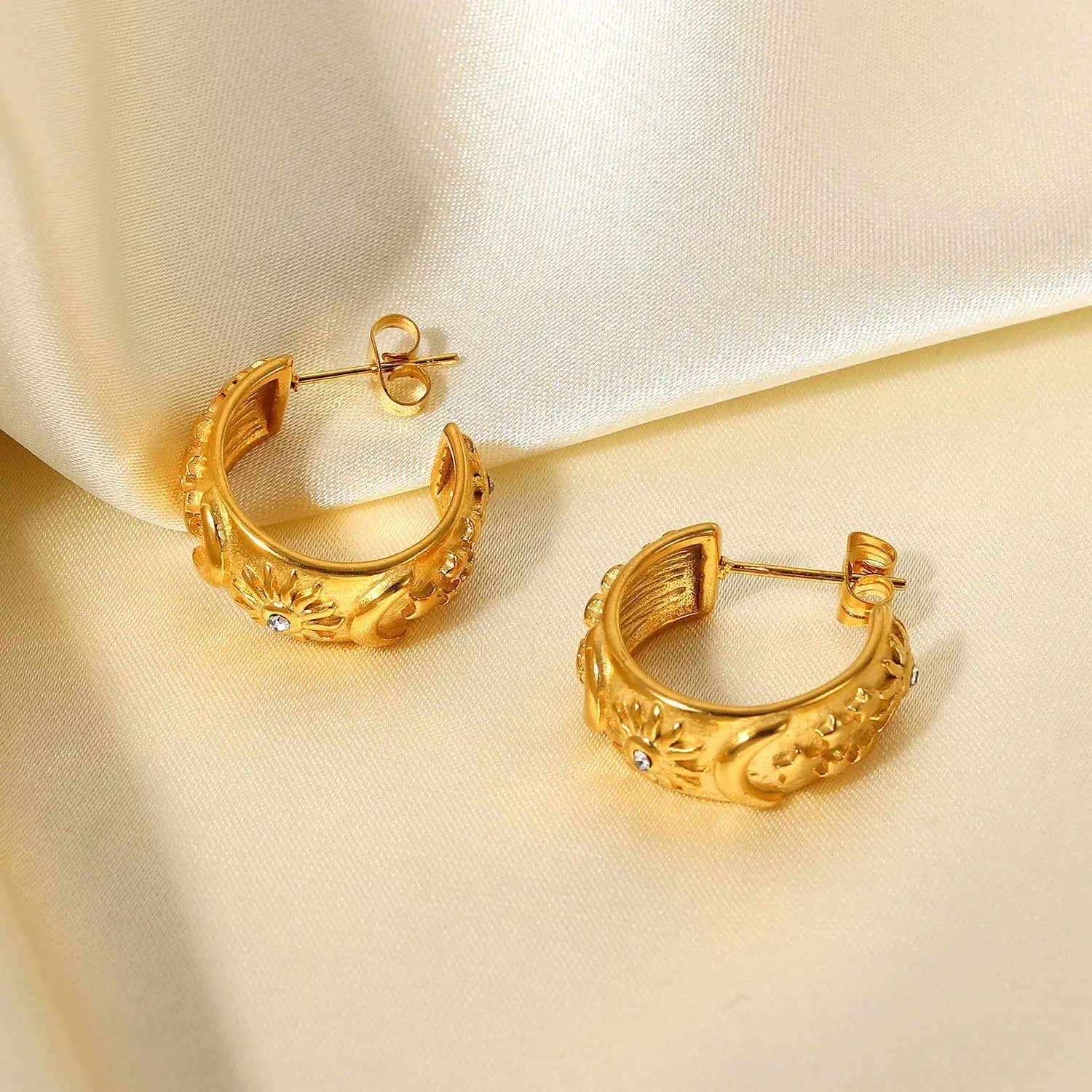 Zeus Moon Star Gold Hoops