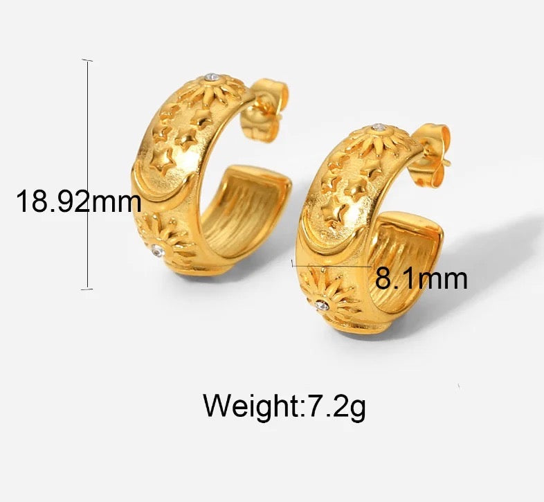 Zeus Moon Star Gold Hoops