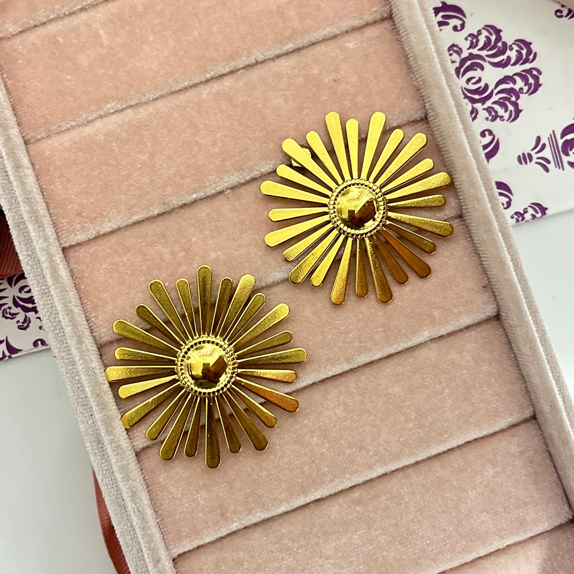 Bhusia Big Flower Gold Earrings