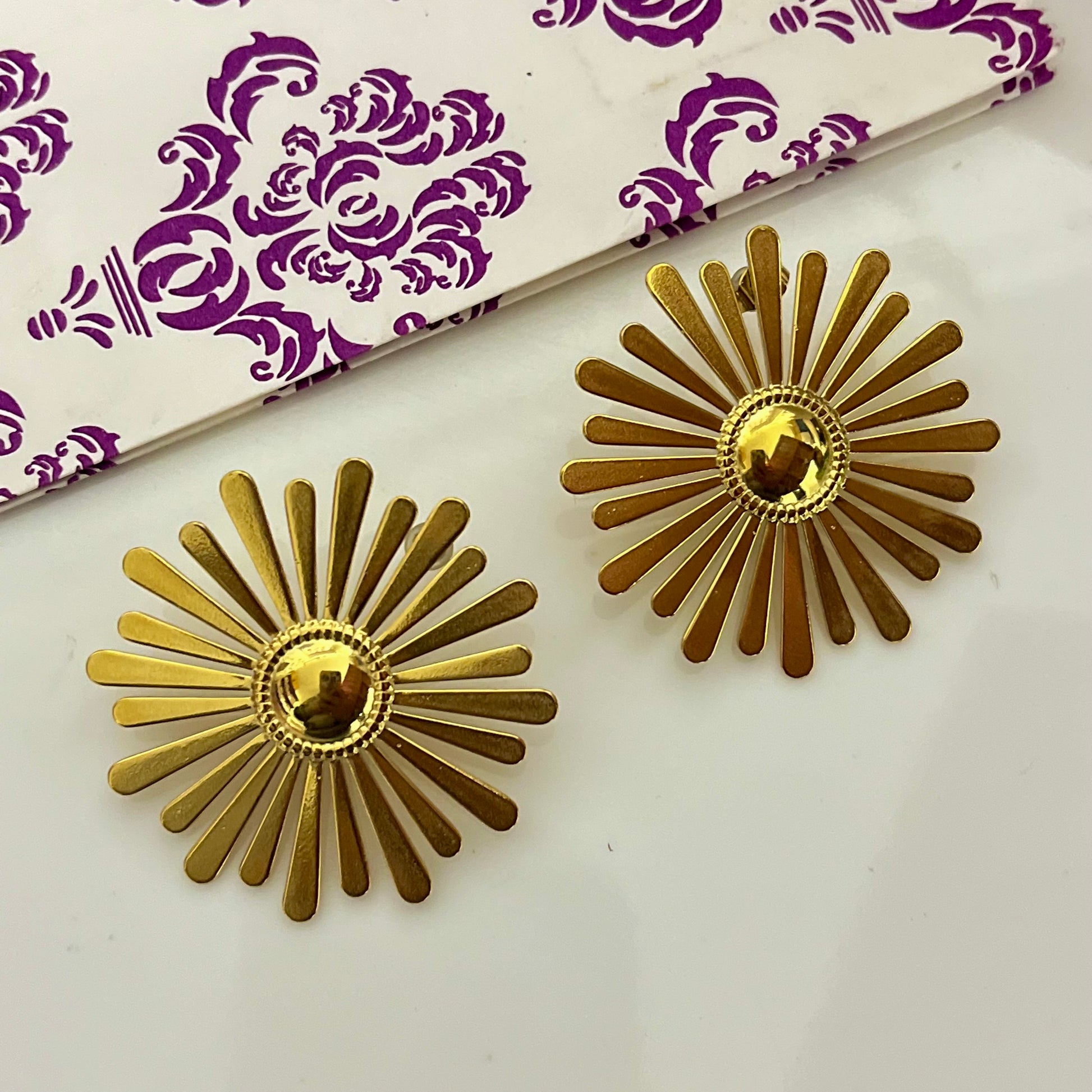 Bhusia Big Flower Gold Earrings