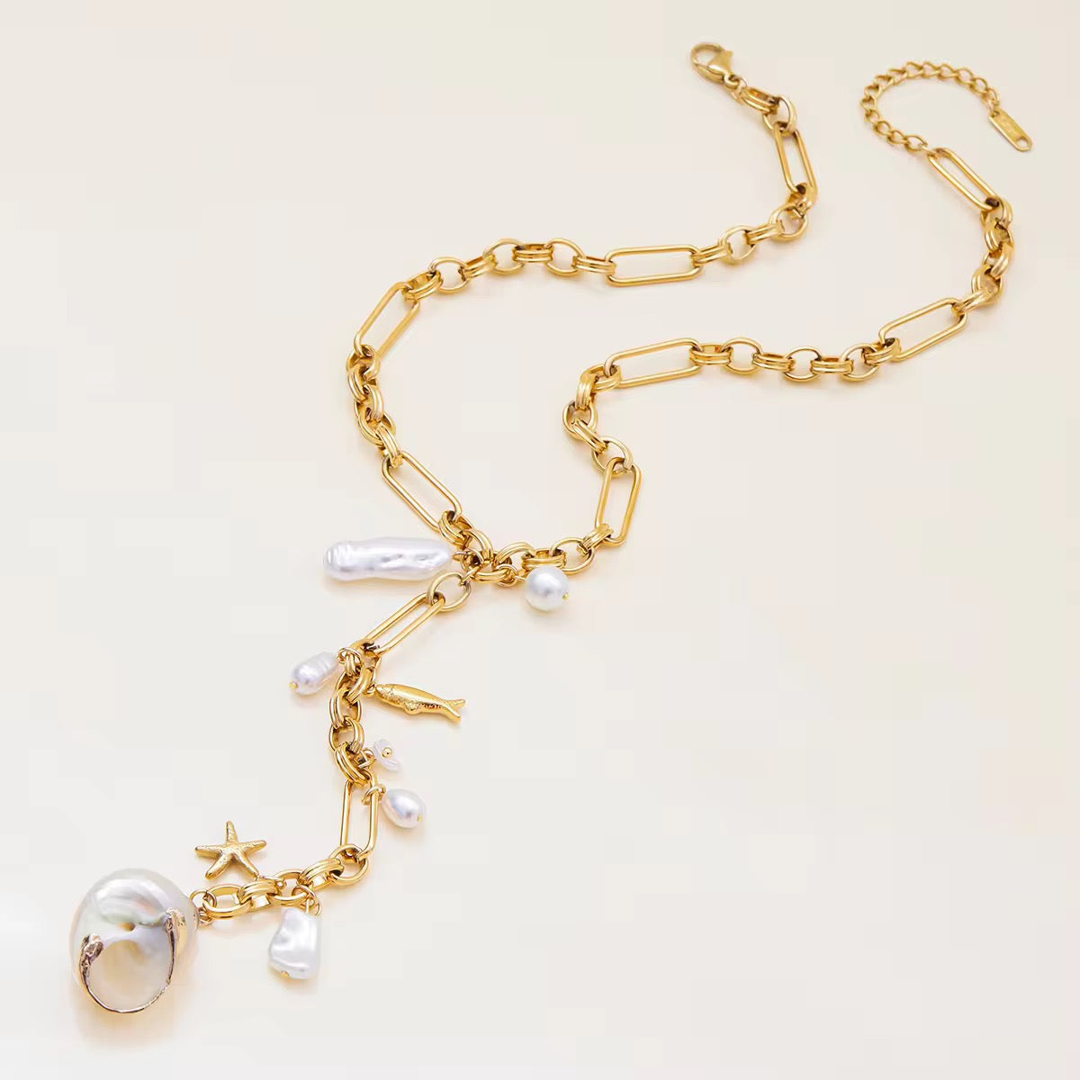 European Pearl Long Statement Necklace