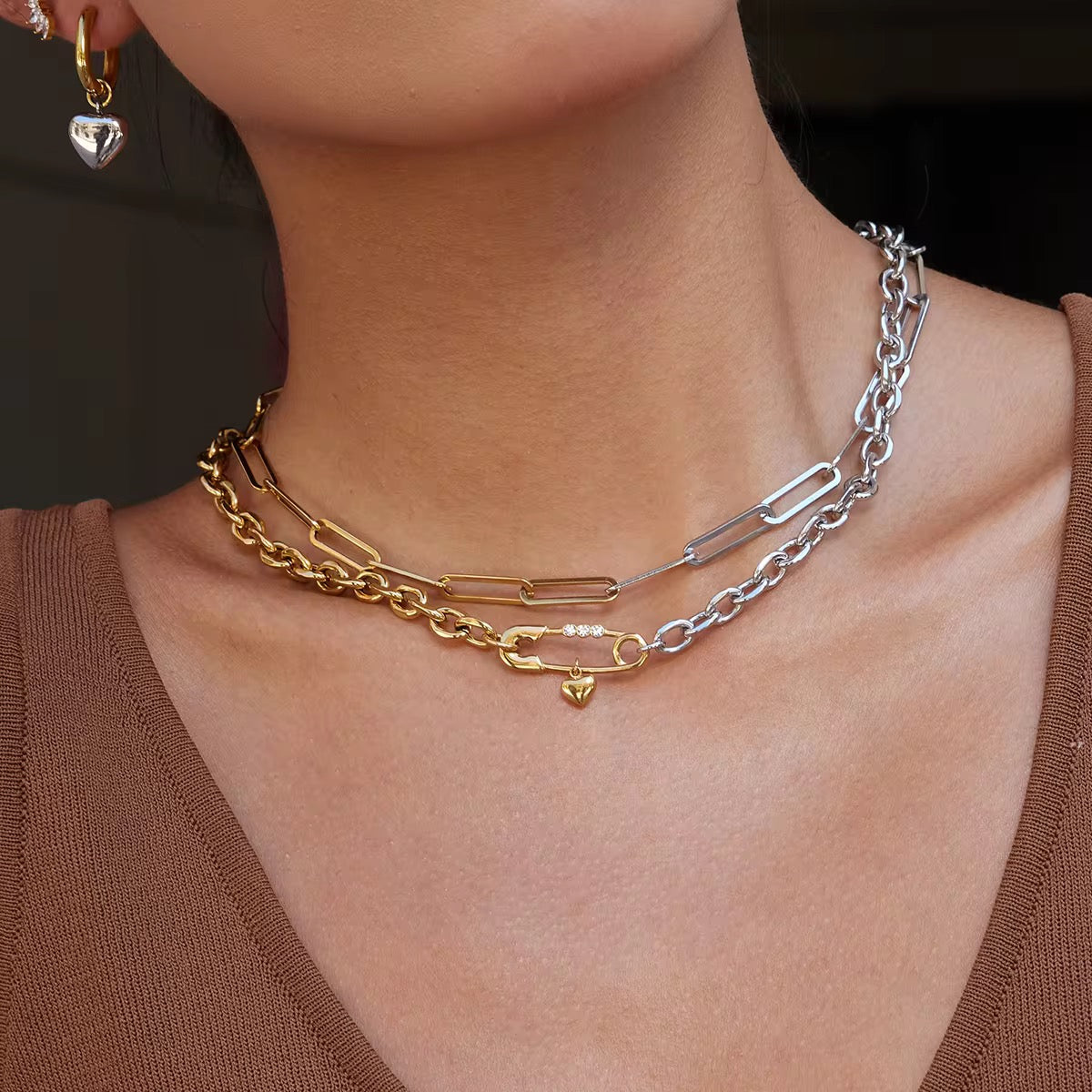 Stylish Dual Safety Pin Necklace