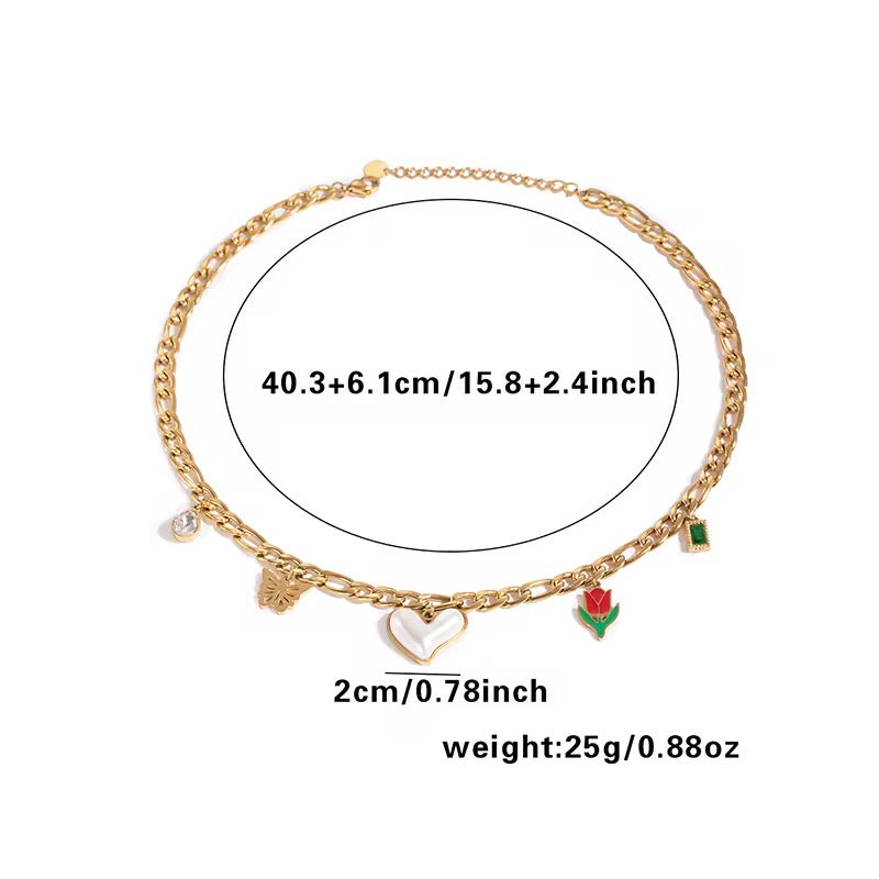 Red Rose Heart Chunky Necklace