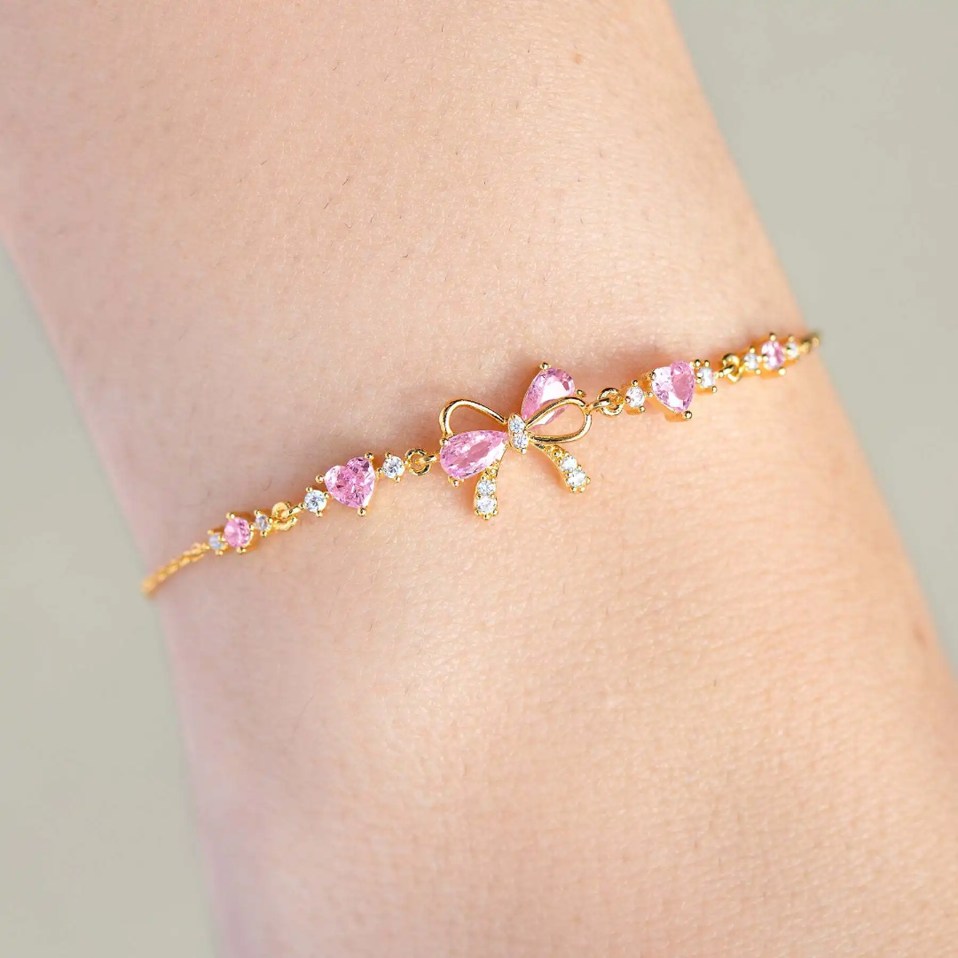 Deni Pink Bow Heart Bracelet