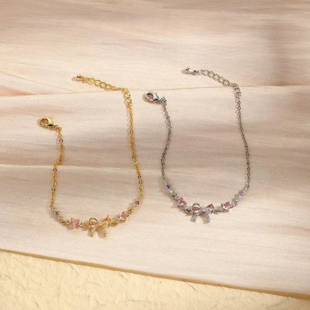 Deni Pink Bow Heart Bracelet