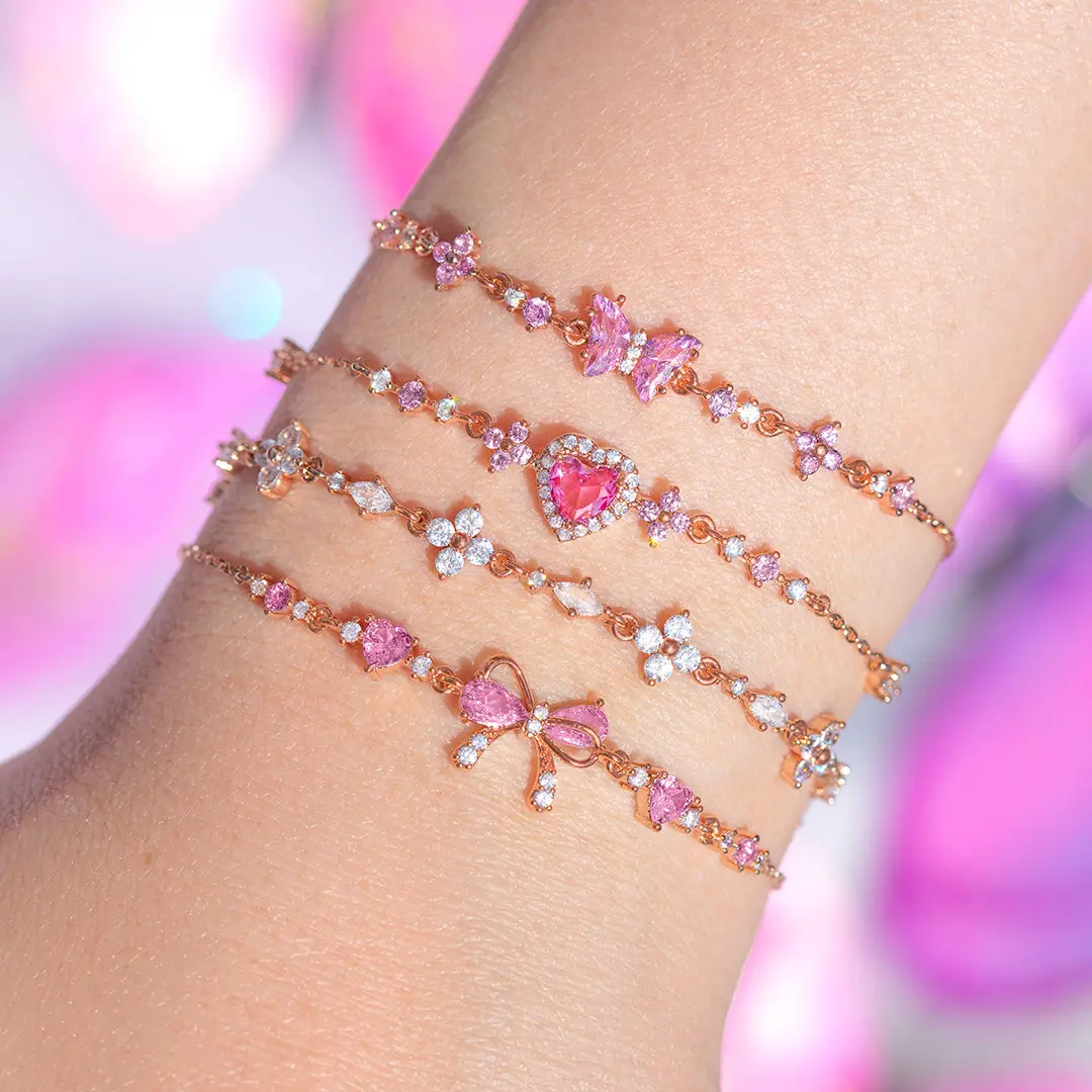 Deni Pink Bow Heart Bracelet