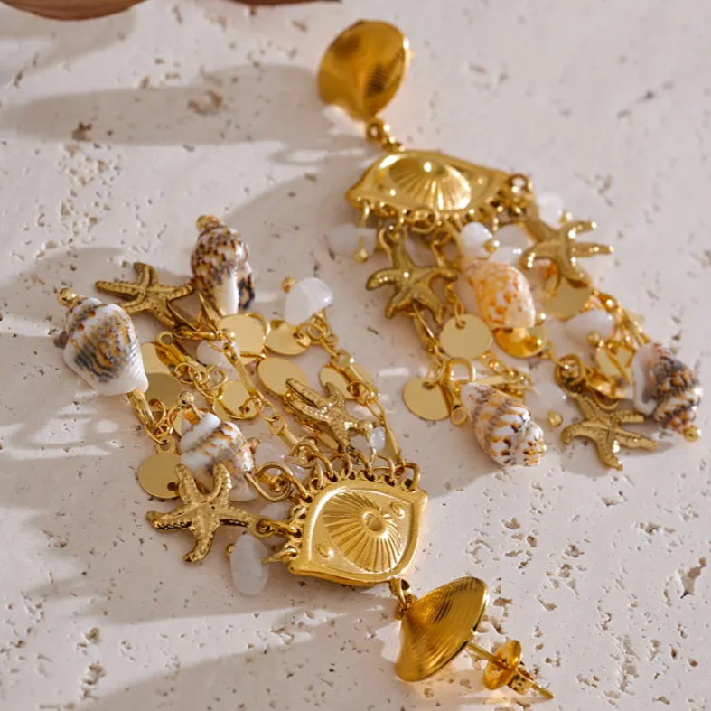 Hawana Evil Eye Shell Charm Earrings