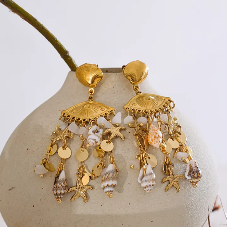 Hawana Evil Eye Shell Charm Earrings