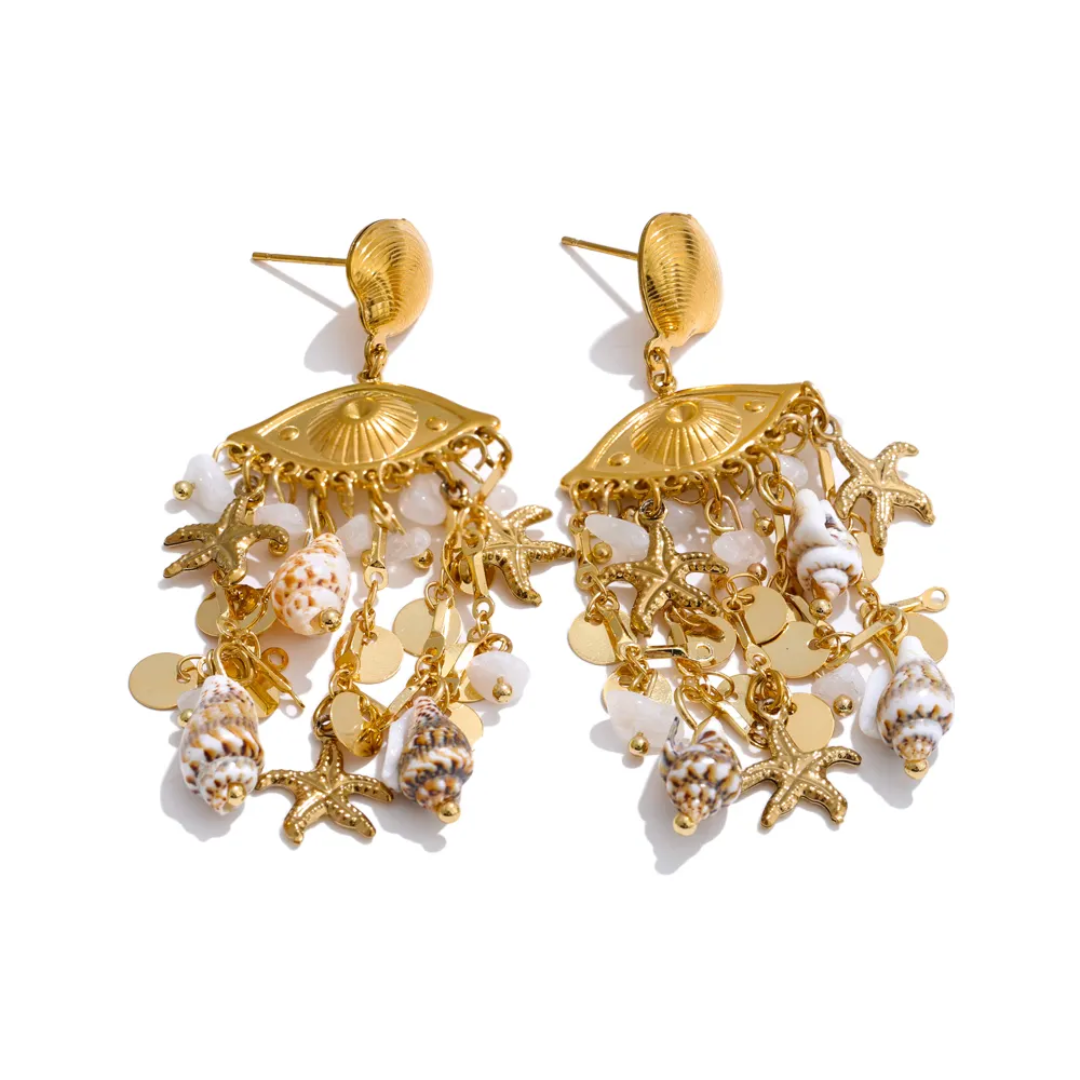 Hawana Evil Eye Shell Charm Earrings