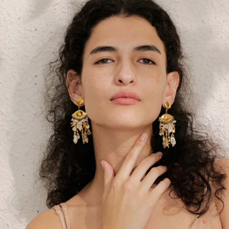 Hawana Evil Eye Shell Charm Earrings
