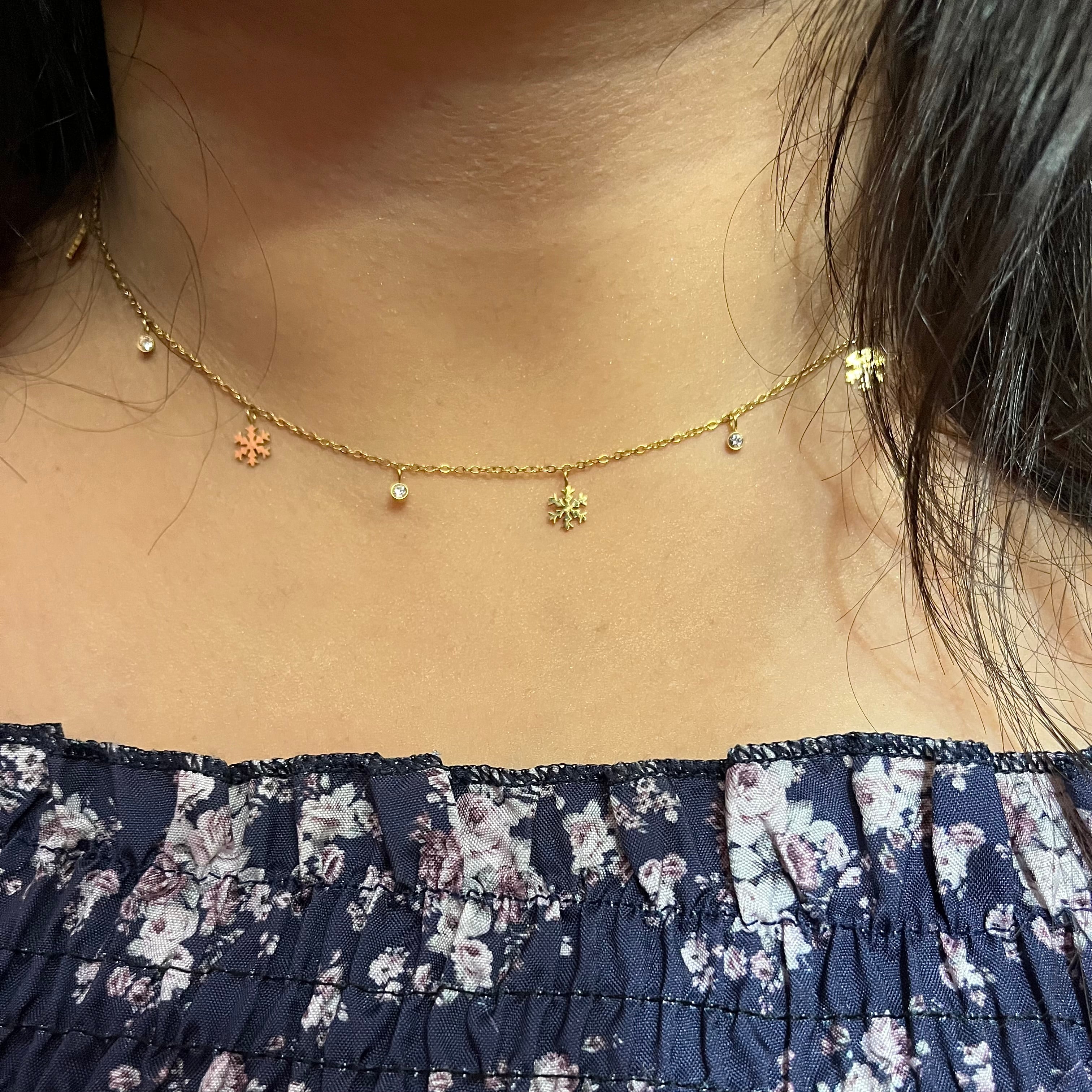 Snowflake Gold Charm Necklace