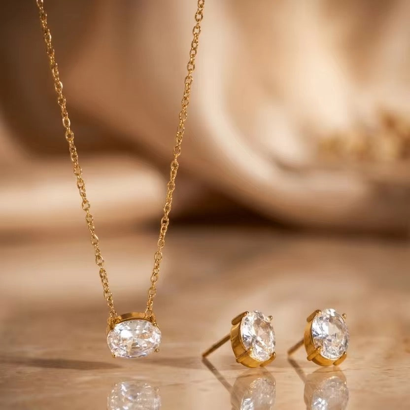 Givei Diamond Oval Necklace & Earrings Set✨