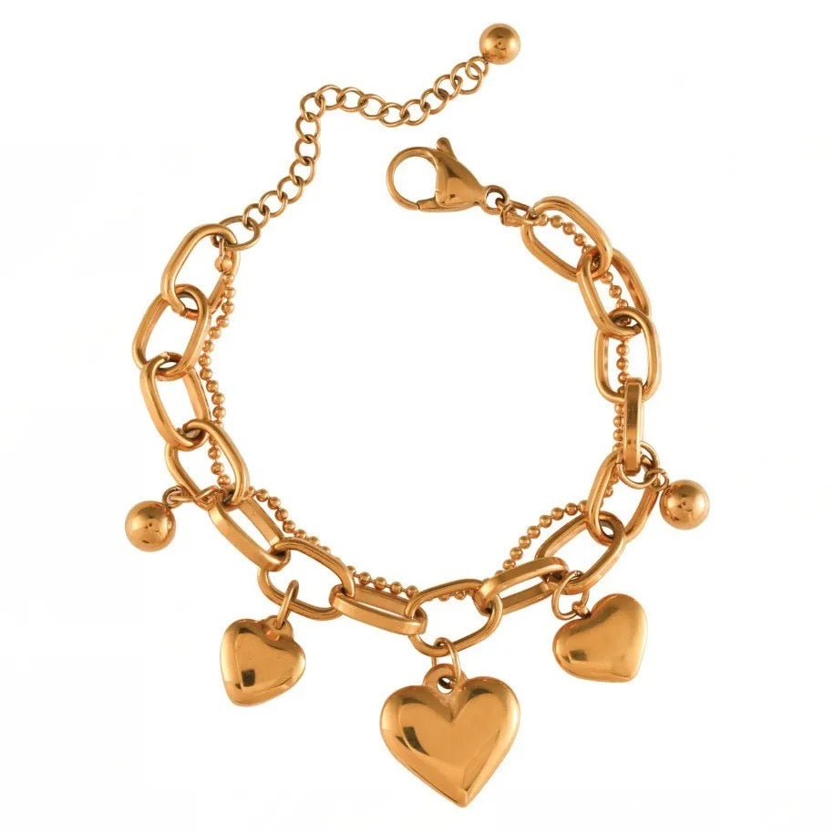 Dolyn Heart Charms Gold Bracelet